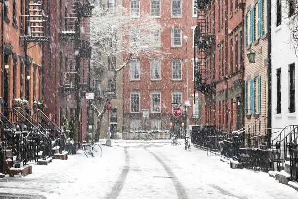 Snowy Winter Scene Gay Street Greenwich Village Neighborhood Manhattan New — Stock Photo, Image