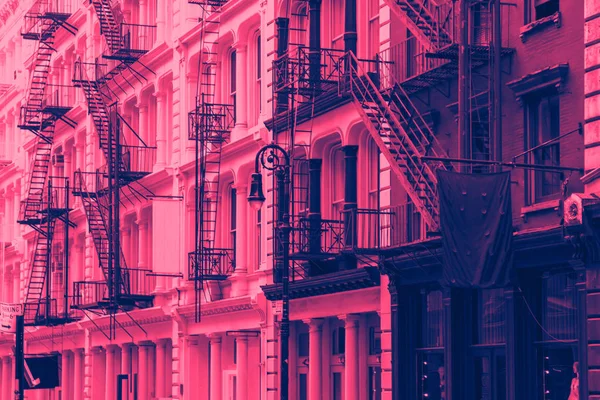 Staré Budovy Stylu Soho New York City Růžovou Modrou Barvu — Stock fotografie