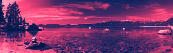 Paysage Panoramique Lac Montagne Tahoe Californie Avec Superposition Couleurs Rose — Photo