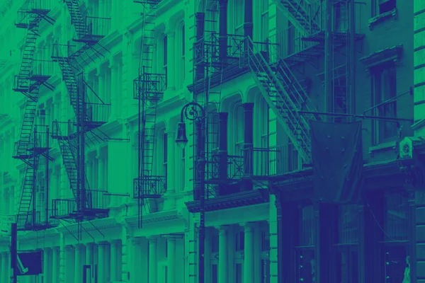 Edificios Soho Nueva York Con Efecto Degradado Color Verde Azul —  Fotos de Stock