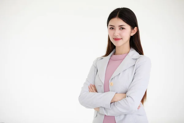 Ung Vacker Asiatisk Kvinna Med Svart Långt Hår Står Framför — Stockfoto