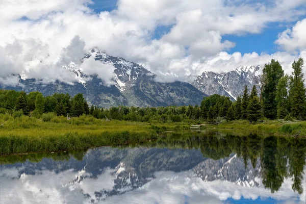 Schwabacher Landing Vroege Ochtend Met Haar Reflectie Grand Teton Nationaalpark — Stockfoto