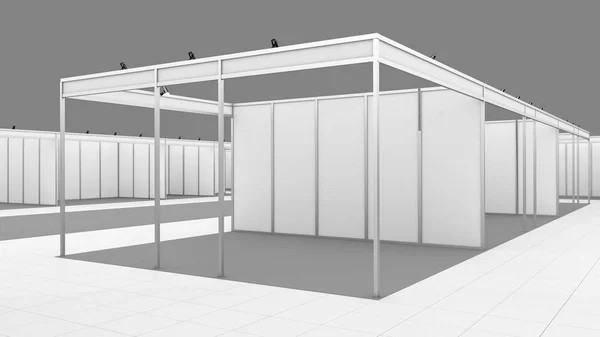 빈 흰색 무역 전시회 부스 시스템 스탠드입니다. 이랑. — 스톡 사진