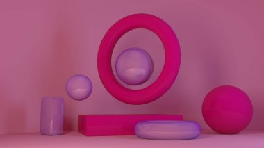 küp-kutusu pembe mermer set en az krem arka plan 3d render