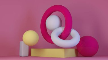 küp-kutusu pembe mermer set en az krem arka plan 3d render