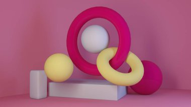 küp-kutusu pembe mermer set en az krem arka plan 3d render