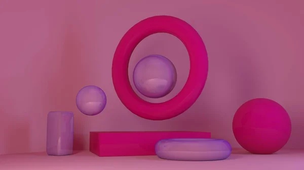 Kub-box rosa marmor set minimal kräm bakgrund 3d-rendering — Stockfoto