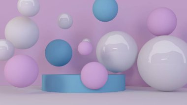 Arka plan yuvar. Soyut duvar kağıdı. Uçan geometrik şekiller. Modaya uygun modern illüstrasyon. 3D render.