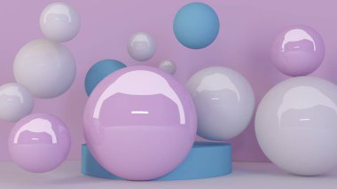 Arka plan yuvar. Soyut duvar kağıdı. Uçan geometrik şekiller. Modaya uygun modern illüstrasyon. 3D render.