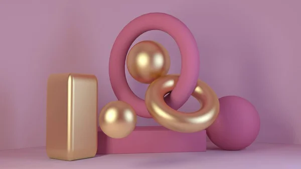 Cubo-caja de mármol rosa conjunto mínimo fondo crema 3d renderizado — Foto de Stock