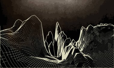 Siyah arka plan üzerinde metin ile Soyut 3d tel kafes yatay ızgara.