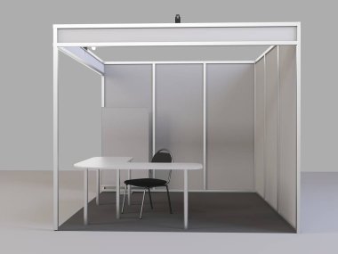 Basit bir fuar standı. 3d illüstrasyon beyaz arkaplanda izole edildi