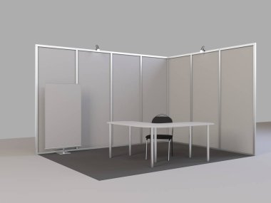 Basit bir fuar standı. 3d illüstrasyon beyaz arkaplanda izole edildi