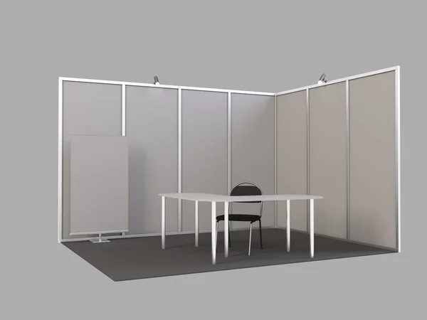 Basit bir fuar standı. 3d illüstrasyon beyaz arkaplanda izole edildi