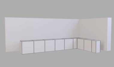 Basit bir fuar standı. 3d illüstrasyon beyaz arkaplanda izole edildi