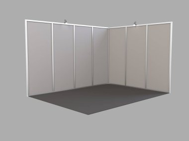 Basit bir fuar standı. 3d illüstrasyon beyaz arkaplanda izole edildi
