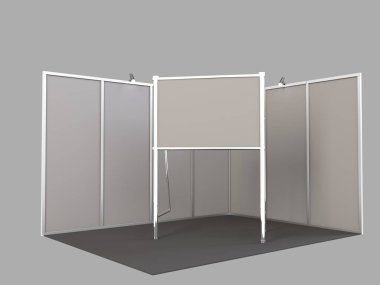 Basit bir fuar standı. 3d illüstrasyon beyaz arkaplanda izole edildi