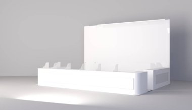 Basit bir fuar standı. 3d illüstrasyon beyaz arkaplanda izole edildi