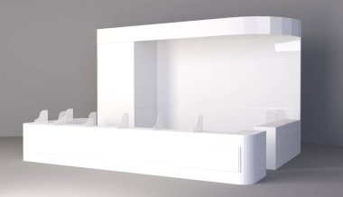 Basit bir fuar standı. 3d illüstrasyon beyaz arkaplanda izole edildi