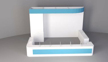 Basit bir fuar standı. 3d illüstrasyon beyaz arkaplanda izole edildi