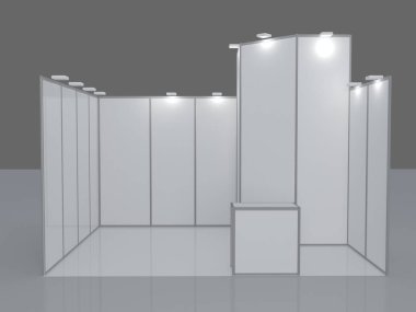 Basit bir fuar standı. 3d illüstrasyon beyaz arkaplanda izole edildi