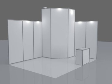 Basit bir fuar standı. 3d illüstrasyon beyaz arkaplanda izole edildi