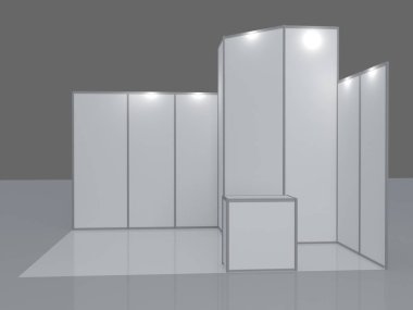 Basit bir fuar standı. 3d illüstrasyon beyaz arkaplanda izole edildi