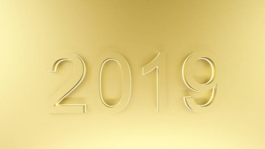 Mutlu yeni yıl 2019 3d render mermer masa üstü ile bulanıklık pastel renk soyut bokeh arka plan üzerinde,