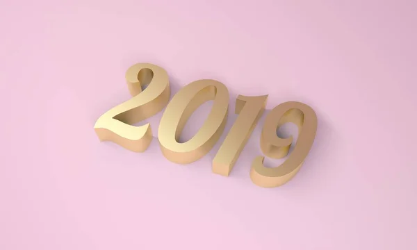 Happy new year 2019 3d rendering on marble table top with blur pastel color abstract bokeh background — Stock Photo, Image