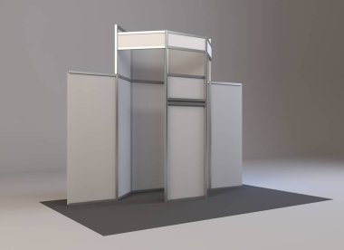 Basit bir fuar standı. 3d illüstrasyon beyaz arkaplanda izole edildi