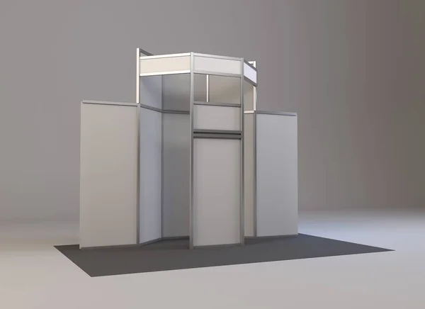 Una simple cabina de ferias. Ilustración 3d aislada sobre fondo blanco —  Fotos de Stock