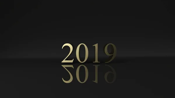 Gold figures 2019 on a black background. 3d render — Stock Photo, Image