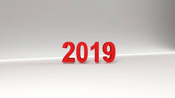 Nuevo 2019 año figuras rojas 3D aisladas sobre fondo blanco. Renderizado 3D . —  Fotos de Stock