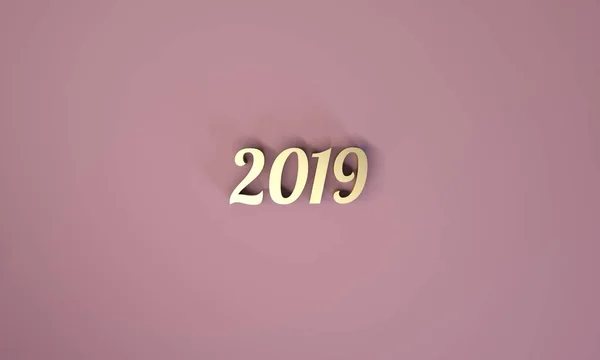 Happy new year 2019 3d rendering di tabel marmer top dengan blur pastel color abstrak bokeh background — Stok Foto