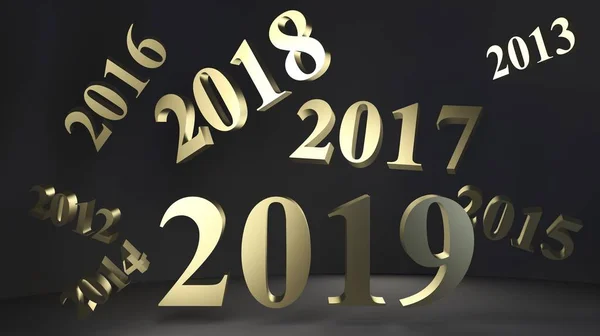 Zlatá čísla 2019 na černém pozadí pro pozadí. — Stock fotografie