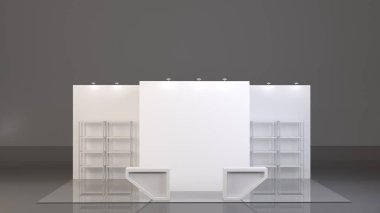 Boş boş stand booth mock-up şablonu. 3D render
