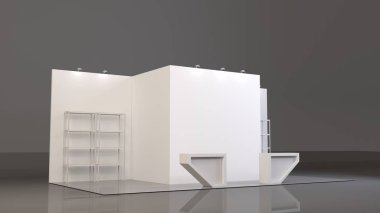 Boş boş stand booth mock-up şablonu. 3D render