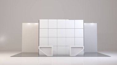 Basit bir fuar standı. 3d illüstrasyon beyaz arkaplanda izole edildi