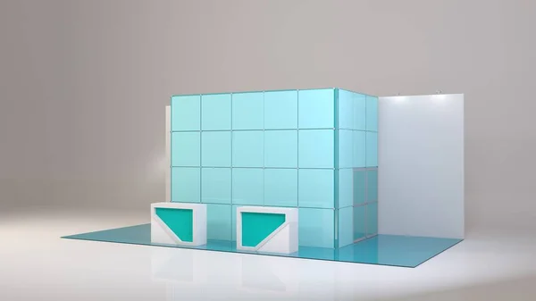 Una simple cabina de ferias. ilustración 3d aislada sobre fondo blanco. Azul. —  Fotos de Stock