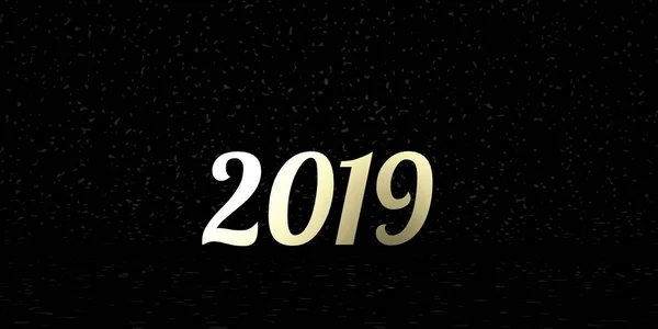 Feliz año nuevo 2019 signo de luz amarillo vintage en negro. Renderizado 3D —  Fotos de Stock
