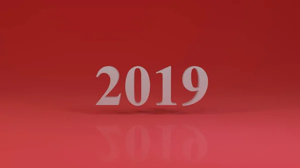 2019 Nieuwjaar gouden 3d figuren geïsoleerd op rode achtergrond. 3D-rendering. — Stockfoto