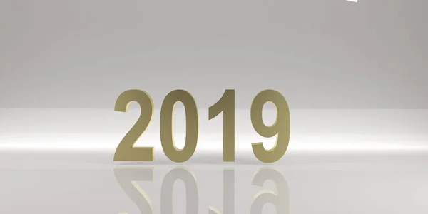 New 2019 year golden 3D figures isolated on white background. 3D rendering. — Stock Photo, Image