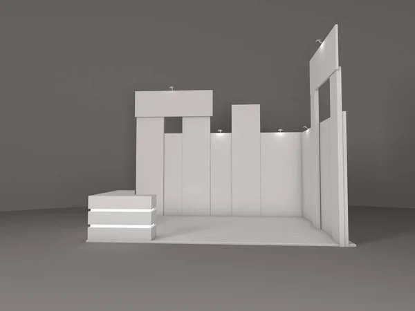 Una simple cabina de ferias. Ilustración 3d aislada sobre fondo blanco —  Fotos de Stock