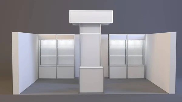 Cabina de ferias comerciales. 3d representación aislada sobre fondo blanco — Foto de Stock