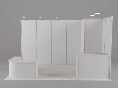 Ticaret Fuar Standı, Fuar yuvarlak, Sergi donatımı, uzay arka plan üzerinde 3d render görselleştirme