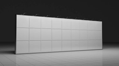 3D render afiş. 12 x 3 metre. Senin deisgn için şablon. Boş. Yukarı alay