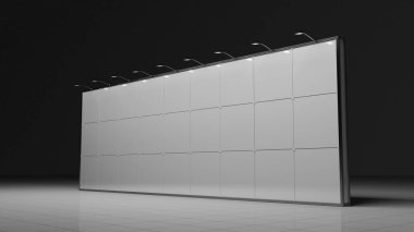 3D render afiş. 12 x 3 metre. Senin deisgn için şablon. Boş. Yukarı alay