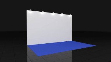 Mavi halılı 3x5 metre arkaplan. 3d hazırlayıcı