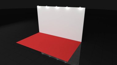 Kırmızı halılı 3x4 metre arkaplan. Deisgn için 3d hazırlama, Mockup.