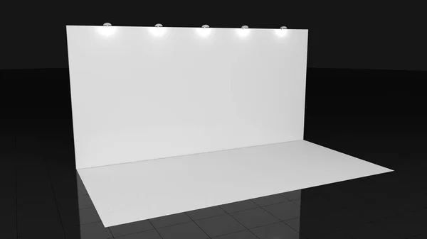 Backdrop με λευκό χαλί 3x6 μέτρα. 3d καθιστούν για deisgn σας, Mockup. Πρότυπο — Φωτογραφία Αρχείου